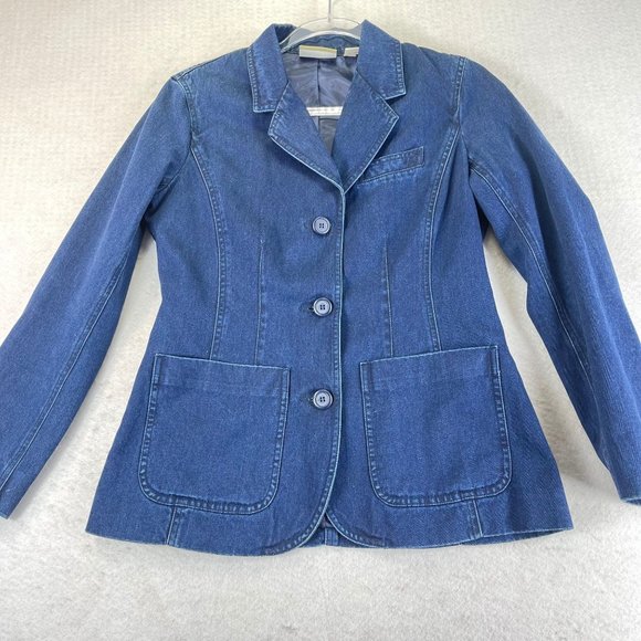 NWOT Vintage LIZ CLAIBORNE Lizwear Women 2 Petite Blue Denim Lined Jacket Blazer - Picture 13 of 13